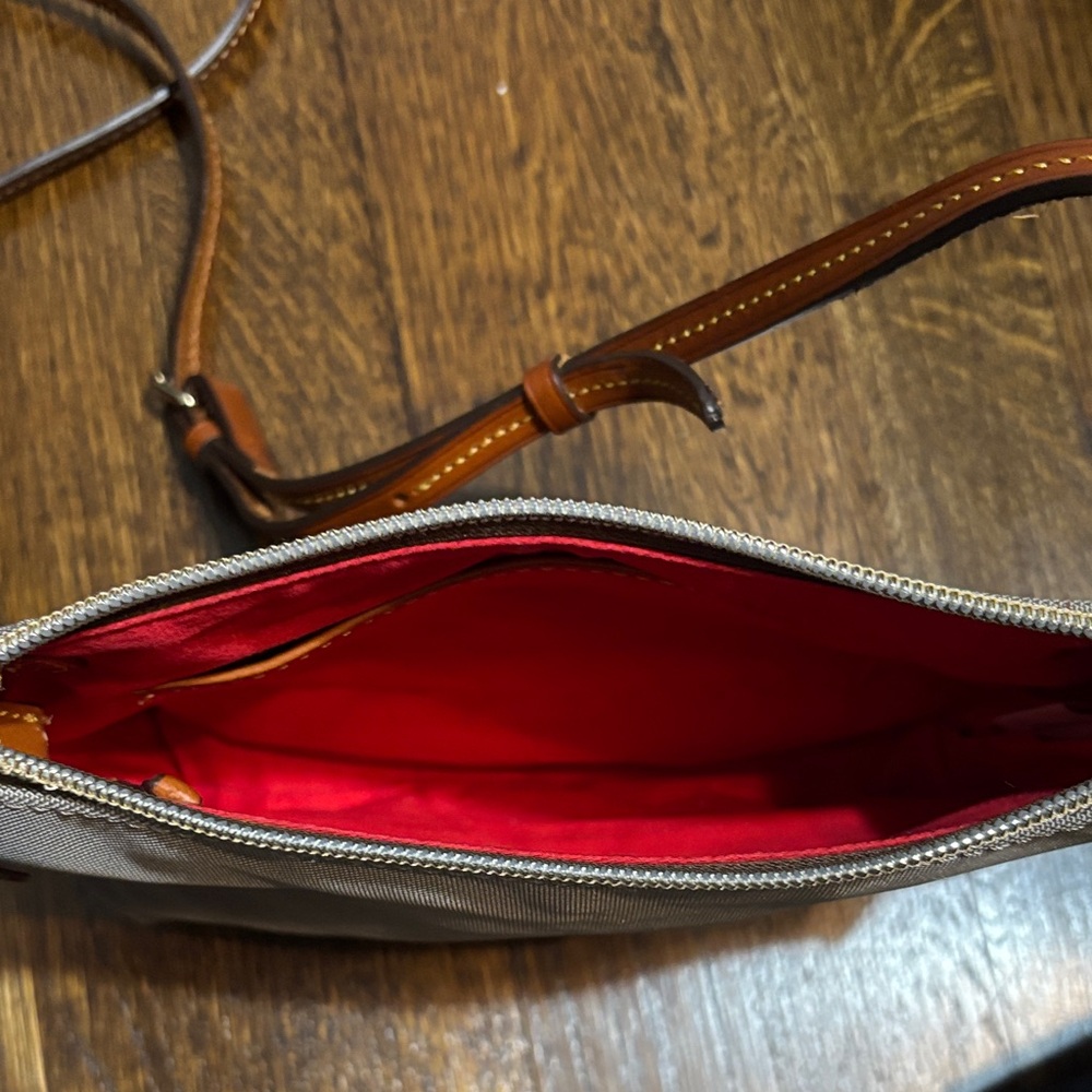 Dooney & Bourke Gray NylonPouchette Crossbody with Brown Leather Trim - Picture 3 of 5